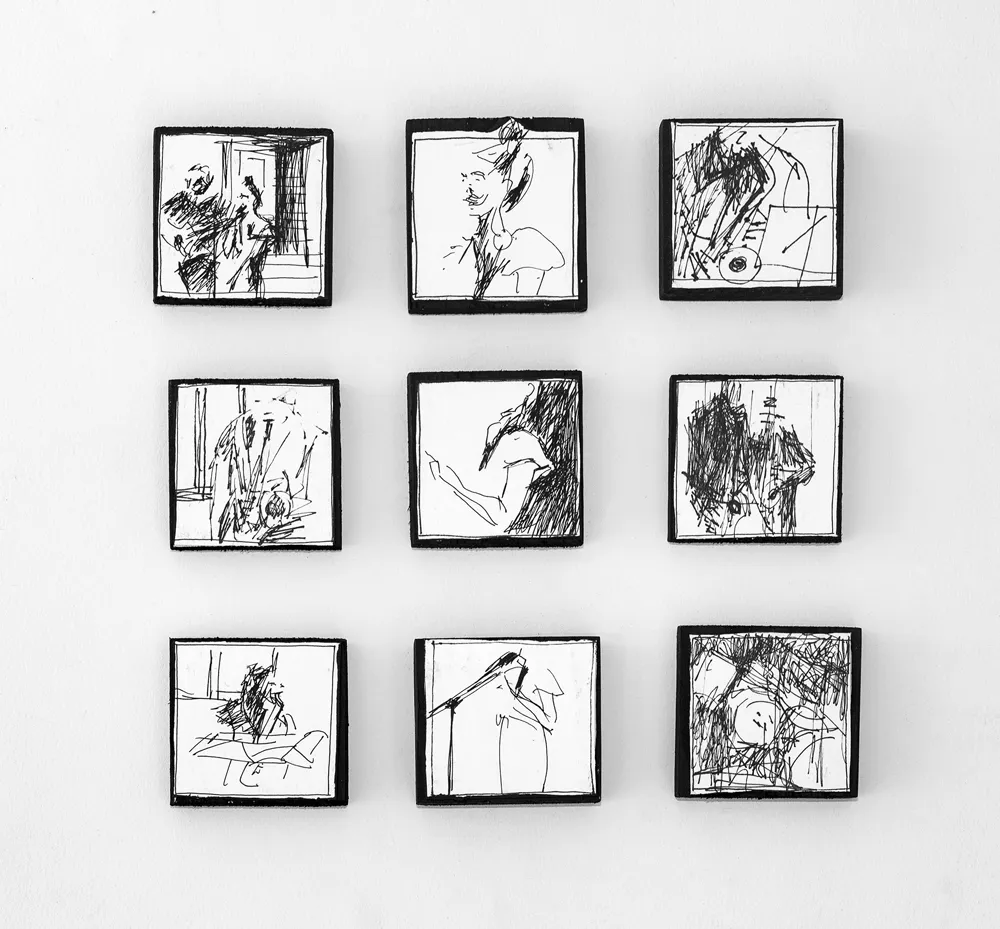 alma_cace_drawings_from_the_drawer_III_ball_pen_paper_laminated_on_wood_9_pieces